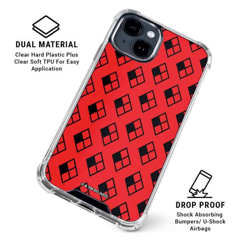 DC Comics Harley Quinn Logo Pattern iPhone 15 Clear Case