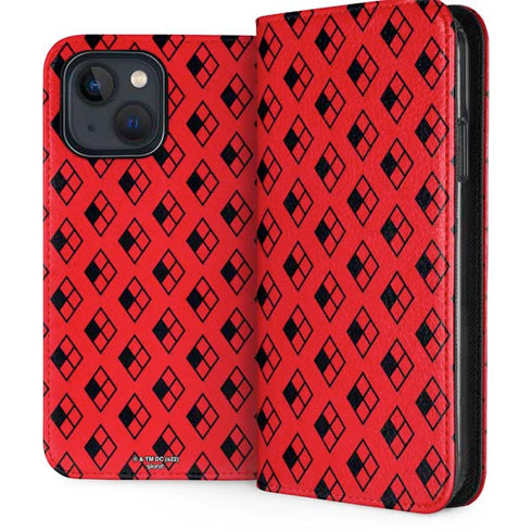 DC Comics Harley Quinn Logo Pattern iPhone 15 Plus Folio Case