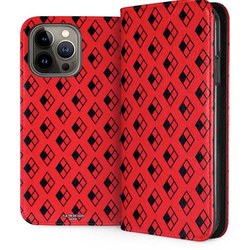DC Comics Harley Quinn Logo Pattern iPhone 15 Pro Max Folio Case