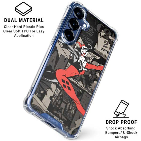 DC Comics Harley Quinn Vintage Action pose pattern Galaxy S25 Plus Clear Case