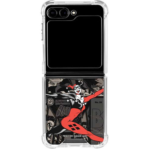 DC Comics Harley Quinn Vintage Action pose pattern Galaxy Z Flip6 Clear Case