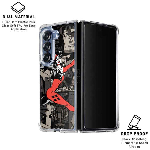 DC Comics Harley Quinn Vintage Action pose pattern Galaxy Z Fold6 Clear Case