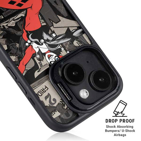 DC Comics Harley Quinn Vintage Action pose pattern iPhone 14 Plus Kickstand Case