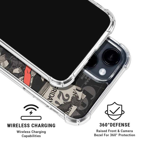 DC Comics Harley Quinn Vintage Action pose pattern iPhone 15 Clear Case