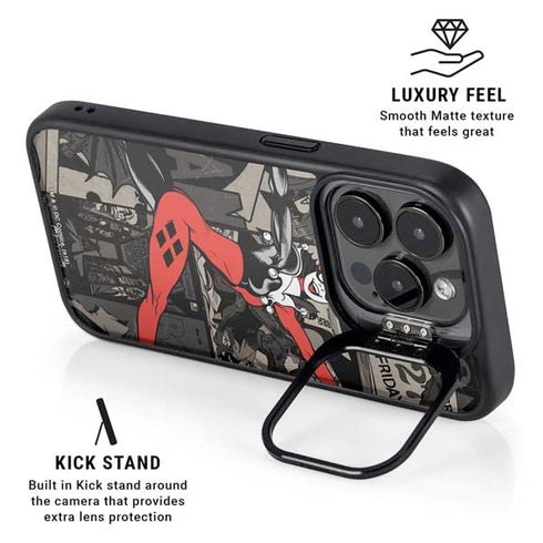 DC Comics Harley Quinn Vintage Action pose pattern iPhone 15 Pro Kickstand Case