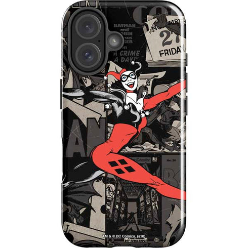 DC Comics Harley Quinn Vintage Action pose pattern iPhone 16 Plus Impact Case