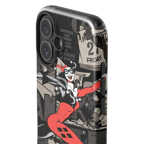 DC Comics Harley Quinn Vintage Action pose pattern iPhone 16 Plus Impact Case
