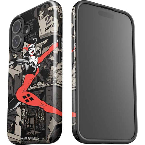 DC Comics Harley Quinn Vintage Action pose pattern iPhone 16 Plus Impact Case