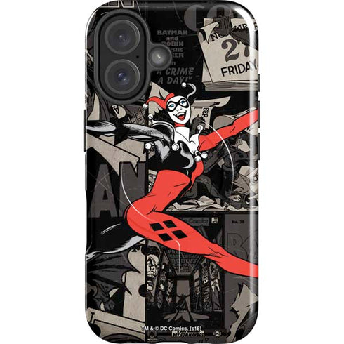 DC Comics Harley Quinn Vintage Action pose pattern iPhone 16 Plus Magsafe Impact Case