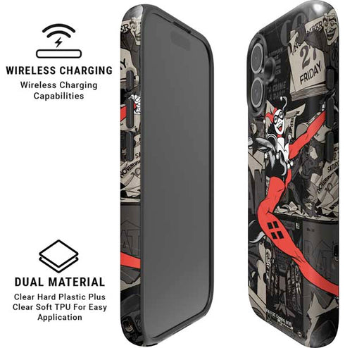 DC Comics Harley Quinn Vintage Action pose pattern iPhone 16 Plus Magsafe Impact Case