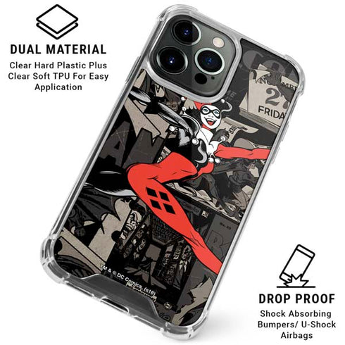 DC Comics Harley Quinn Vintage Action pose pattern iPhone 16 Pro Clear Case