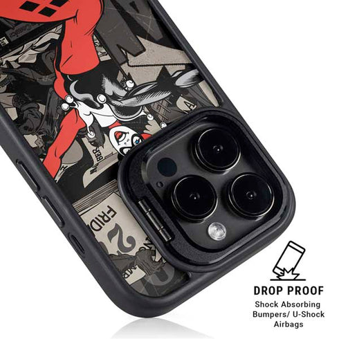 DC Comics Harley Quinn Vintage Action pose pattern iPhone 16 Pro Max Kickstand Case
