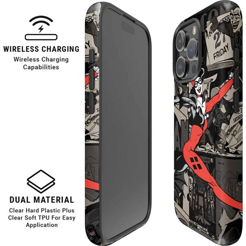 DC Comics Harley Quinn Vintage Action pose pattern iPhone 16 Pro Max Magsafe Impact Case