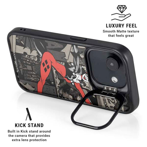 DC Comics Harley Quinn Vintage Action pose pattern iPhone 16e Kickstand Case