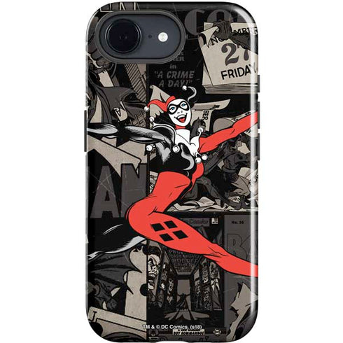 DC Comics Harley Quinn Vintage Action pose pattern iPhone 16e Impact Case