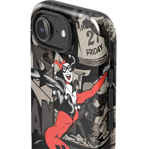 DC Comics Harley Quinn Vintage Action pose pattern iPhone 16e Impact Case