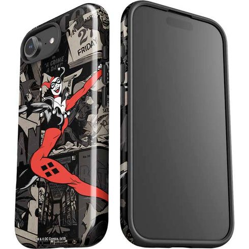 DC Comics Harley Quinn Vintage Action pose pattern iPhone 16e Impact Case