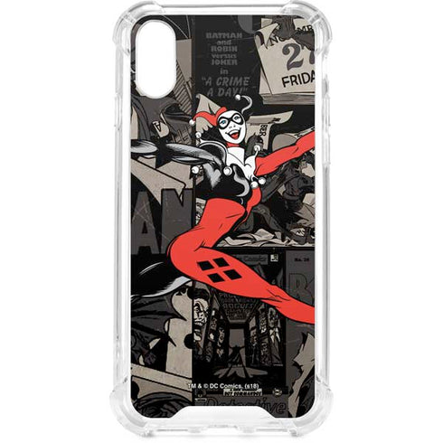 DC Comics Harley Quinn Vintage Action pose pattern iPhone XS Clear Case