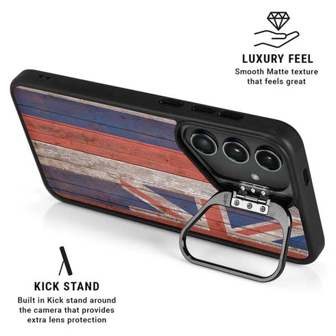 Hawaiian Flag Dark Wood Galaxy S25 Kickstand Case