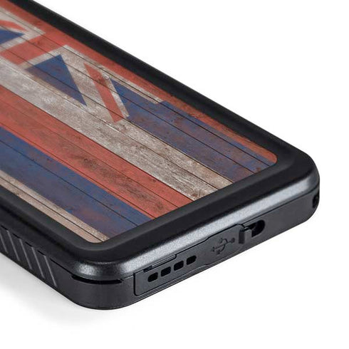Hawaiian Flag Dark Wood Galaxy S24 Waterproof Case