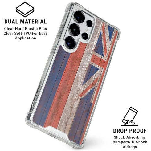 Hawaiian Flag Dark Wood Galaxy S25 Ultra Clear Case
