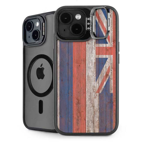 Hawaiian Flag Dark Wood iPhone 13 Kickstand Case