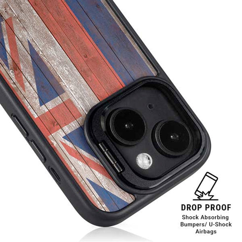 Hawaiian Flag Dark Wood iPhone 14 Kickstand Case