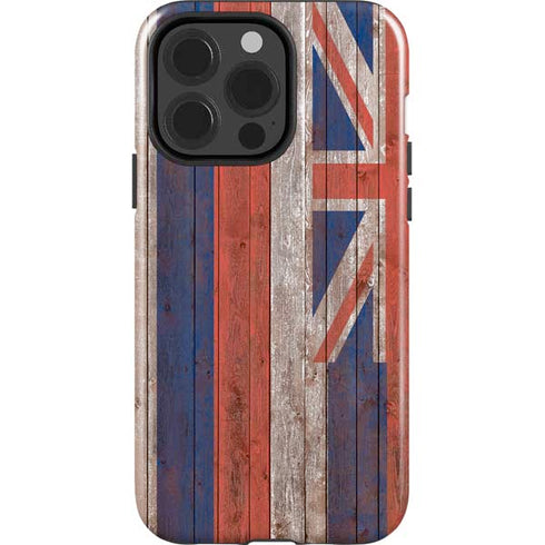 Hawaiian Flag Dark Wood iPhone 15 Pro Impact Case