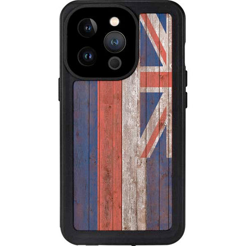 Hawaiian Flag Dark Wood iPhone 15 Pro Waterproof Case