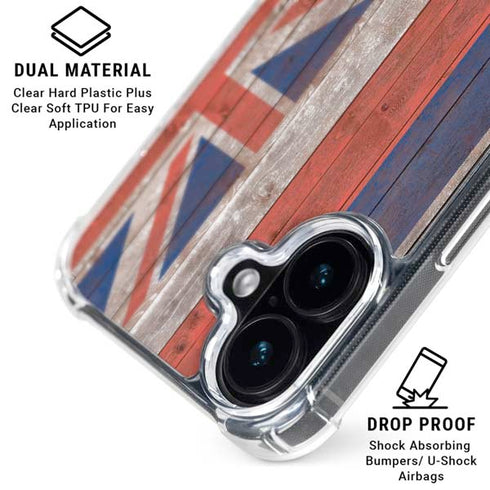 Hawaiian Flag Dark Wood iPhone 16 Clear Case