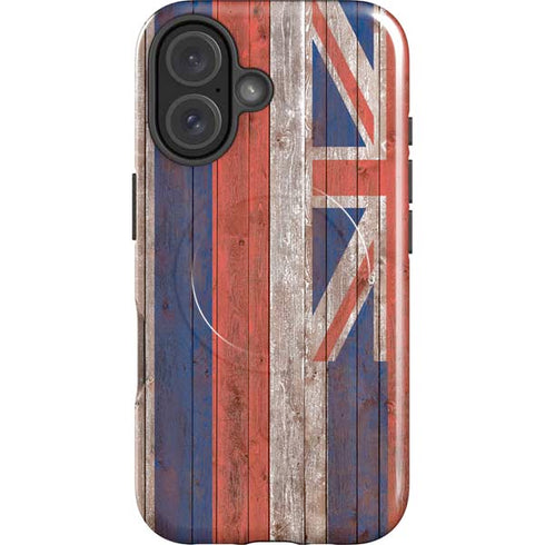 Hawaiian Flag Dark Wood iPhone 16 Magsafe Impact Case