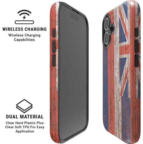 Hawaiian Flag Dark Wood iPhone 16 Magsafe Impact Case