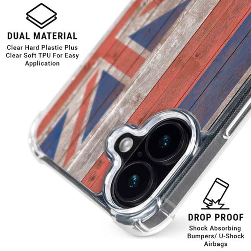 Hawaiian Flag Dark Wood iPhone 16 Plus Clear Case