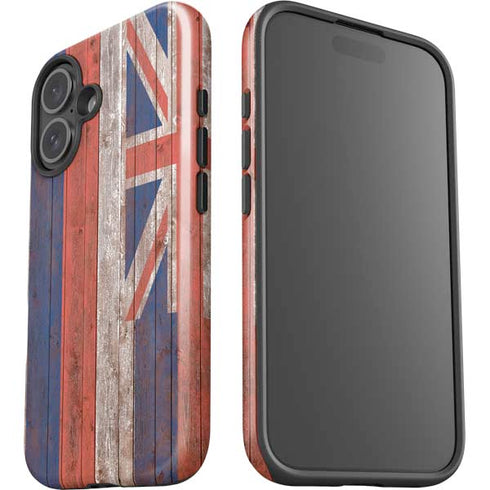 Hawaiian Flag Dark Wood iPhone 16 Plus Impact Case