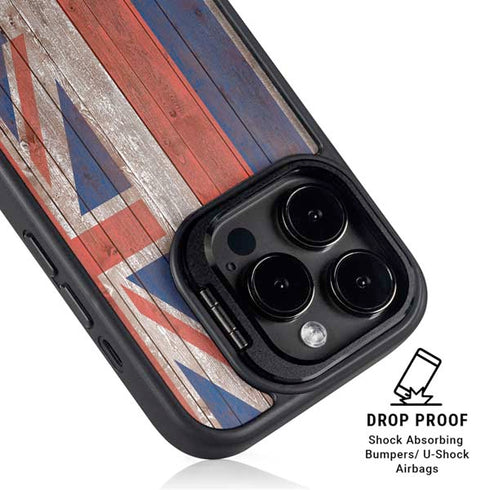 Hawaiian Flag Dark Wood iPhone 16 Pro Kickstand Case
