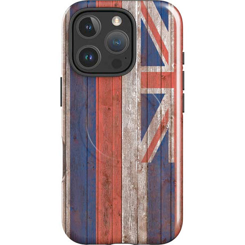 Hawaiian Flag Dark Wood iPhone 16 Pro Magsafe Impact Case