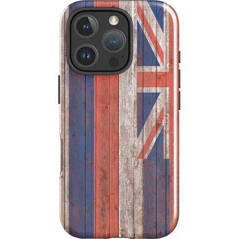 Hawaiian Flag Dark Wood iPhone 16 Pro Max Impact Case