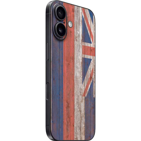Hawaiian Flag Dark Wood iPhone 16 Skin