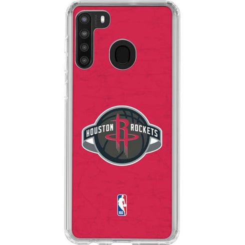 NBA Houston Rockets Distressed Galaxy A21 Clear Case