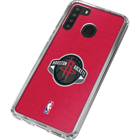 NBA Houston Rockets Distressed Galaxy A21 Clear Case