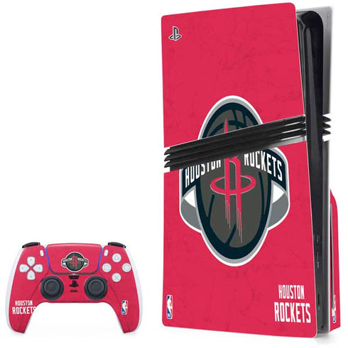 NBA Houston Rockets Distressed PS5 Pro Disk Bundle Skin