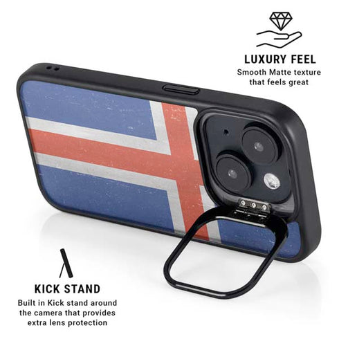 Iceland Flag Distressed iPhone 15 Kickstand Case