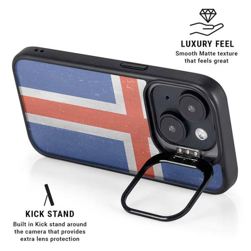 Iceland Flag Distressed iPhone 15 Plus Kickstand Case