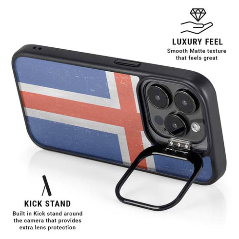 Iceland Flag Distressed iPhone 16 Pro Kickstand Case