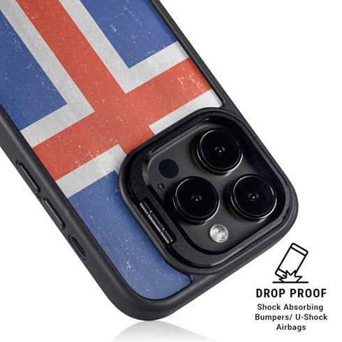 Iceland Flag Distressed iPhone 16 Pro Max Kickstand Case