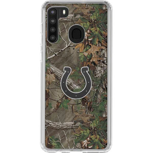 NFL Indianapolis Colts Realtree Xtra Green Camo Galaxy A21 Clear Case