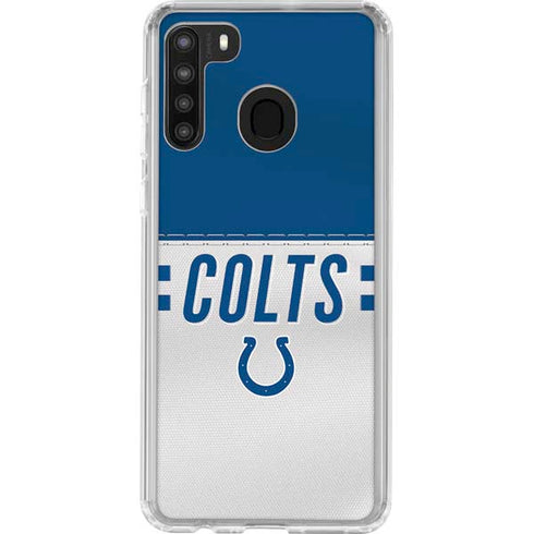 NFL Indianapolis Colts White Striped Galaxy A21 Clear Case