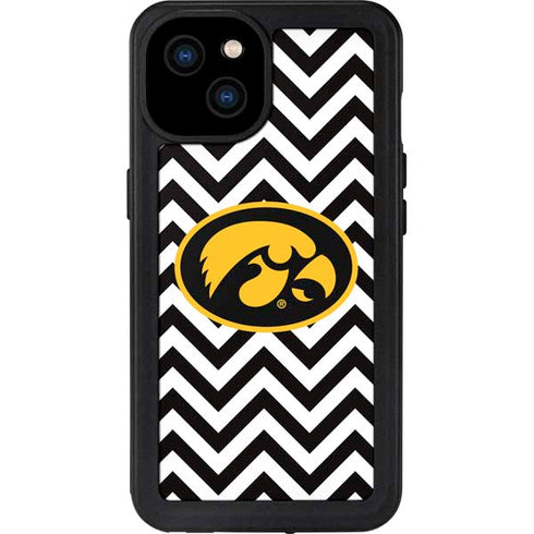 University of Iowa Hawkeyes Chevron Print iPhone 15 Plus Waterproof Case