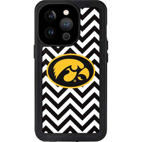 University of Iowa Hawkeyes Chevron Print iPhone 15 Pro Waterproof Case
