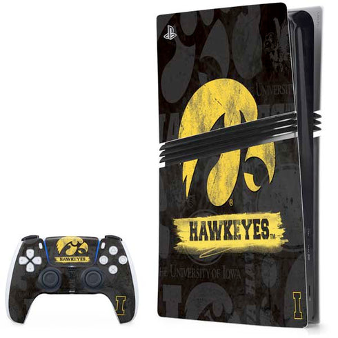 University of Iowa Hawkeyes Distressed Logo PS5 Pro Bundle Skin